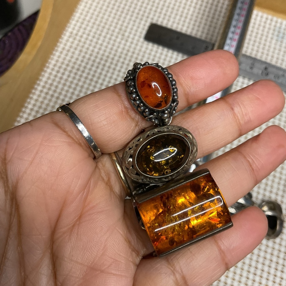 Amber and Silver Statement Rings 925 Sterling silver vintage
